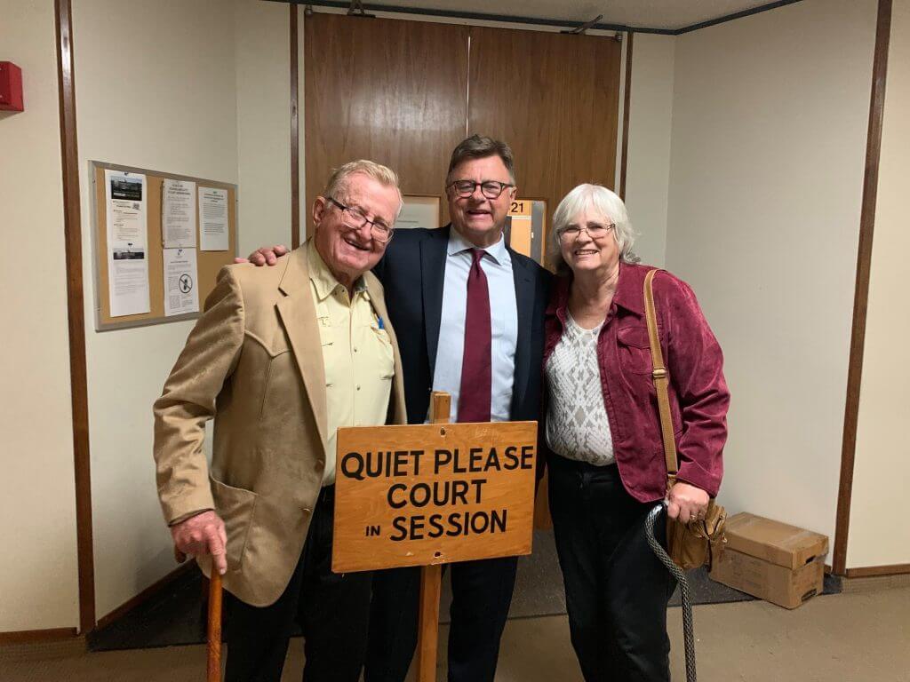 Mike Miller with Alva and Alberta Pilliod after their historic verdict