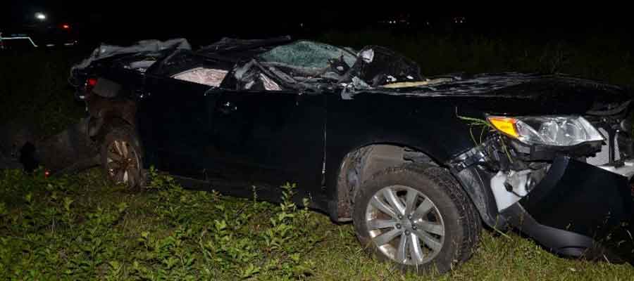 Dr. Kim’s Subaru at rest, after driving through side underride (NY State Trooper photo)