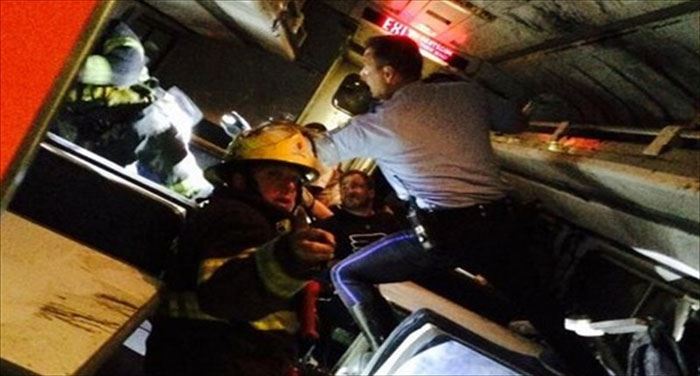 Patrick Murphy (@PatrickMurphyPA) snapped this photo from inside Amtrak 188 and posted to Twitter shortly after the derailment in north Philadelphia.